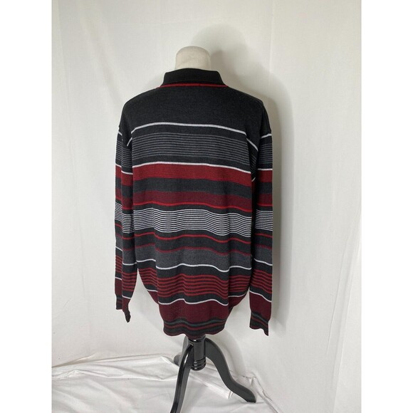 Montechiaro Men’s Sweater Red White Grey and Black Striped 1/4 Zip Size XXL - Picture 3 of 9